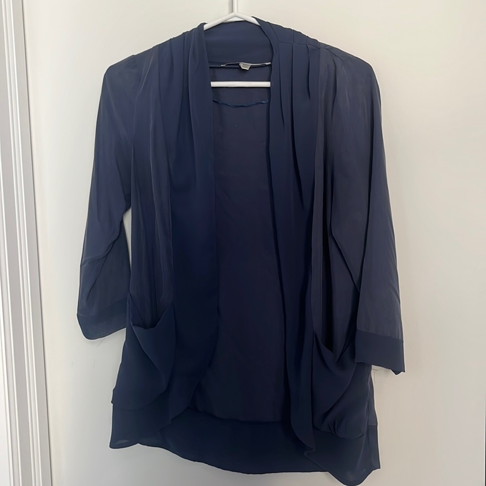 Navy Blouse w/ Sheer Details